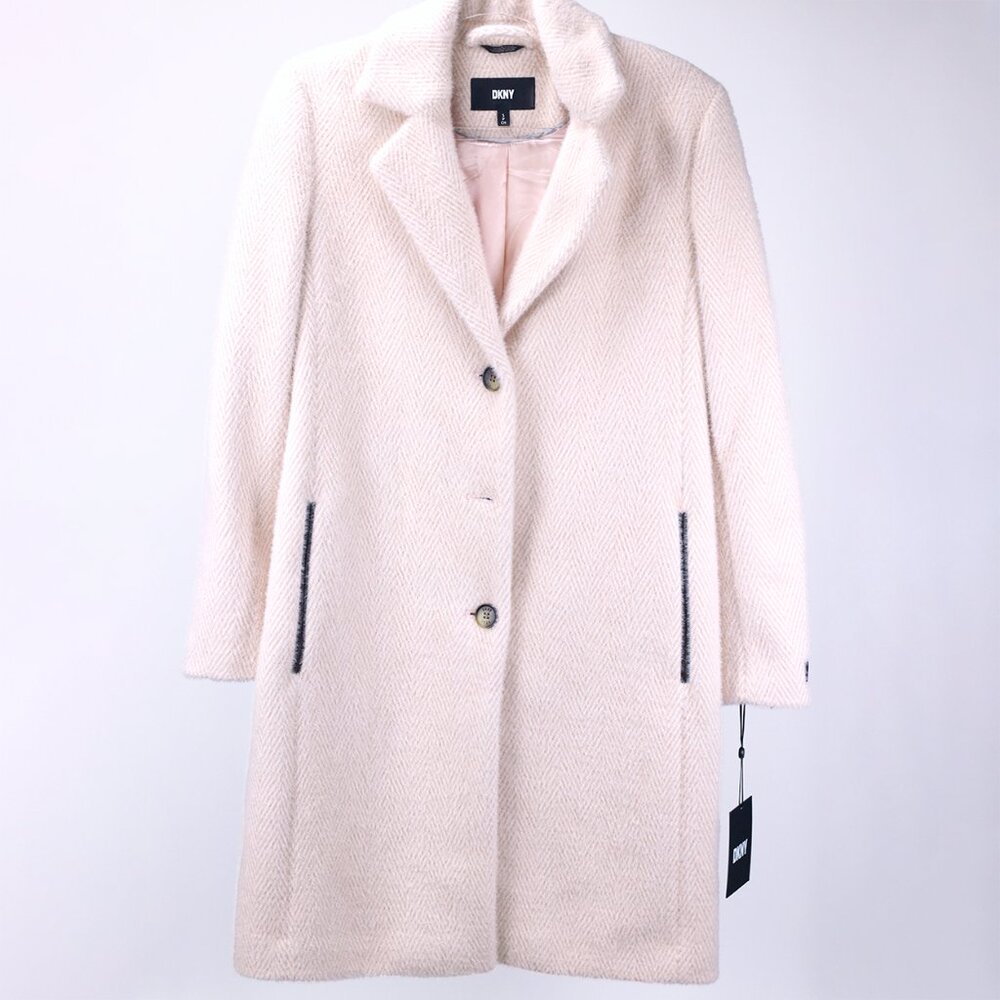DKNY | WALKER COAT IN BLUSH PINK | GLAMOROUS SOFT LONG LINED COAT | SIZE S